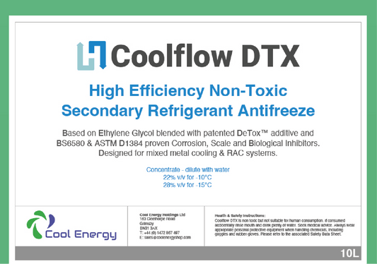 Coolflow DTX-hemmet glykol frostvæske og varmeoverføringsvæske 10L eller 25L