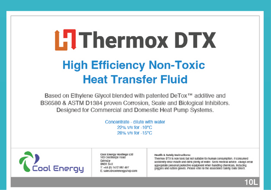 Thermox DTX-hemmet glykol jord- og luftkilde varmepumpeoverføringsvæske 10L eller 25L